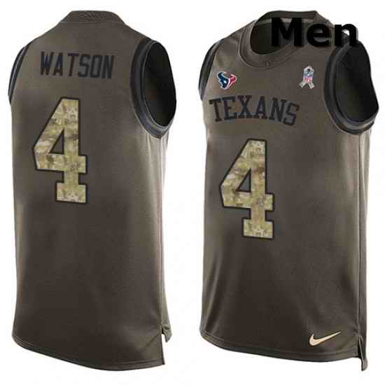 Men Nike Houston Texans 4 Deshaun Watson Limited Green Salute to Service Tank Top NFL Jersey